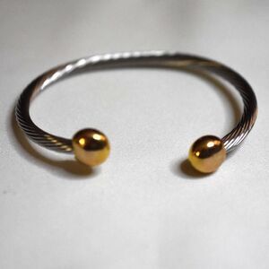 Striking Trendy Stainless Steel Twisted Rope Gold Tone Accent 6" Cuff Bracelet